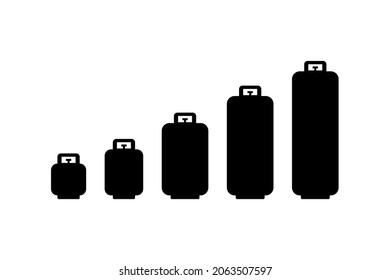 Gas cylinder sizes chart silhouette icon. Clipart image isolated on white background