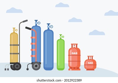 Gas Cylinder Tank. LPG Propane Bottle Icon Container. Oxygen Gas Cylinder Canister Fuel Storage Vector Illustration.