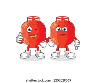 the gas cylinder thumbs up and thumbs down. cartoon mascot vector