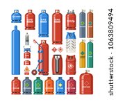 Gas cylinder vector lpg gas-bottle and gas-cylinder illustration set of cylindrical container with liquefied compressed gases with high pressure and valves isolated on white background