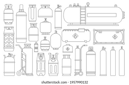 Gas cylinder vector outline set icon. Vector illustration ipg container on white background. Isolated outline set icon gas cylinder .