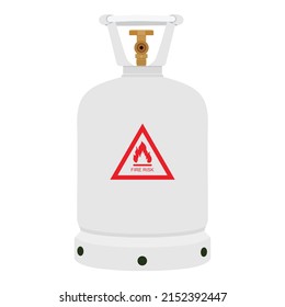 Gas Cylinder Vector Tank With Fire Risk Sign. Lpg Propane Bottle Icon Container. Oxygen Gas Cylinder Canister Fuel Storage. Vector Icon Set