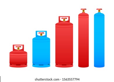 Gas cylinder vector tank. Lpg propane bottle icon container. Oxygen gas. Vector stock illustration