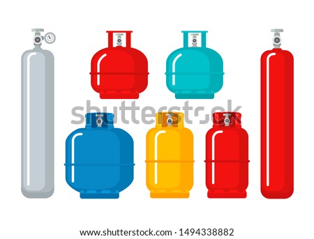 Gas cylinder vector tank. Lpg propane bottle icon container. Oxygen gas cylinder canister fuel storage.