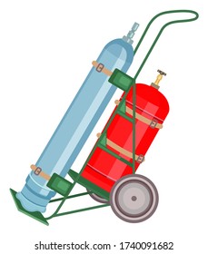 Gas cylinder vector tank. Propane bottle icon container. Oxygen gas cylinder canister fuel storage. Balloon with flammable sign. Oil fuel metal safety. Safe butane and propane, oxygen equipment