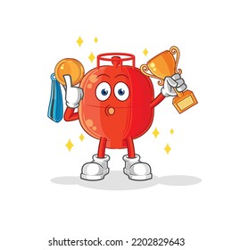 the gas cylinder winner with trophie. cartoon character