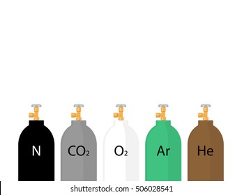 Gas cylinders in different colors. Flat design style illustration