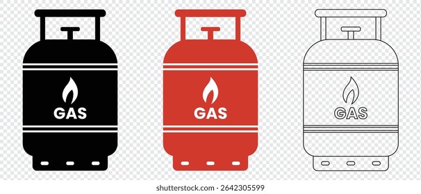 Ícone de cilindros de gás .Ícone de tanque de gás. Silhueta do cilindro de gás de GPL, projeto do símbolo do vetor do tanque para o aplicativo, logotipo, web, UX, UI. 
