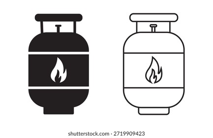 Symbol-Vektorsatz für Gasflaschen. Silhouette der Gasflasche Linie Symbol. Flüssiggas-Kraftstofftank oder -container.  Kraftstoffvorratsflasche Vektorgrafik.