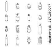 Gas cylinders icons set. Isometric set of gas cylinders vector icons outline isolated on white background