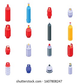 Gas cylinders icons set. Isometric set of gas cylinders vector icons for web design isolated on white background