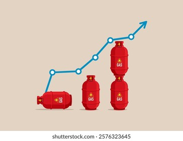 Gas cylinders. Natural gas price rising up. Global trading gas. Modern flat vector illustration.