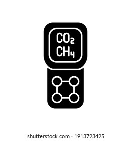 Gas detector black glyph icon. Detecting gas leak and other emissions. Safety system. Concentration in atmosphere measurement. Silhouette symbol on white space. Vector isolated illustration