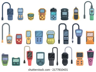 Gas Detector Icons Set Cartoon Vector. Meter Monitor. Instrument Home