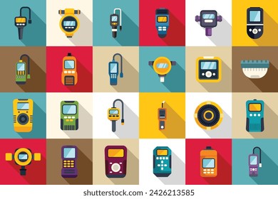Gas detector icons set flat vector. Meter instrument. Home leak accident
