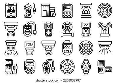 Gas Detector Icons Set Outline Vector. Meter Monitor. Leak Accident