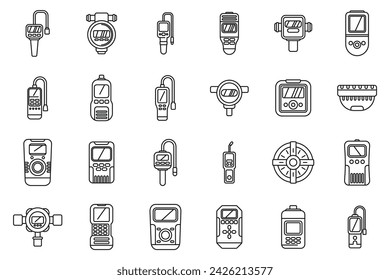 Iconos del detector de gas establecen el vector del contorno. Instrumento del medidor. Accidente por fuga de vivienda