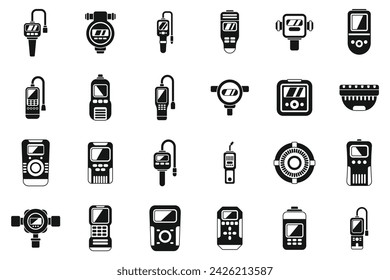 Iconos de detector de gas conjunto vector simple. Instrumento del medidor. Accidente por fuga de vivienda