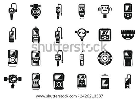 Gas detector icons set simple vector. Meter instrument. Home leak accident