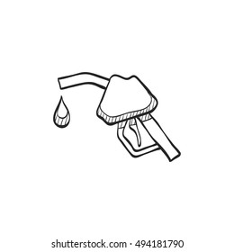 Gas dispenser icon in doodle sketch lines. Oil gasoline fuel petroleum pollution