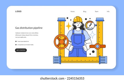 Gas distribution pipeline web banner or landing page. Natural resource extraction industry. Fossil fuel and eco-friendly energy concept. Flat vector illustration