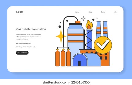 Gas distribution station web banner or landing page. Natural gas transportation stage. Natural resource extraction industry. Fossil fuel and eco-friendly energy concept. Flat vector illustration