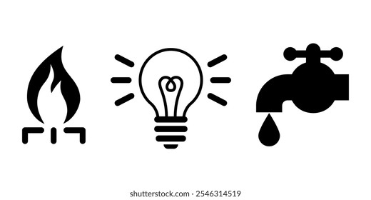 Gas Electricity Water silhouette icon. Clipart image isolated on white background