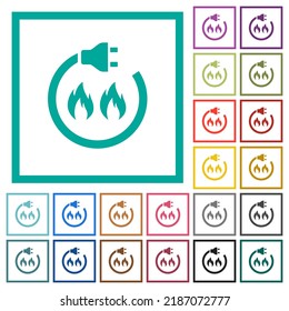 Gas energy flat color icons with quadrant frames on white background