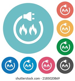 Gas energy flat white icons on round color backgrounds