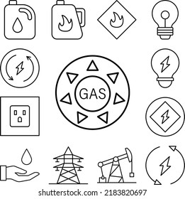 Gas, energy icon in a collection with other items