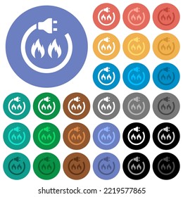 Gasenergie mehrfarbige Flachsymbole auf runden Hintergründen. Einschließlich der Variationen von weißen, hellen und dunklen Symbolen für Hover- und Active Status-Effekte und Bonusfarben.