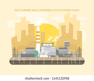 Gas Energy , Natural Gas Energy, Combine Cycle Power Plant, Natural Gas Power Plant With Gas Turbine And Steam Turbine Generate The Electric  Supply To The City