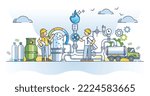 Gas engineering and work with natural resource storage station outline concept. Professional industrial knowledge about pipeline facility inspection, maintenance or construction vector illustration