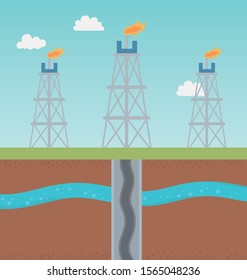 gas factory industry process exploration fracking vector illustration