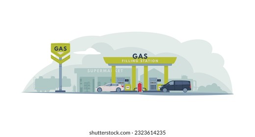 Gas Filling Station as Facility Selling Fuel for Motor Vehicle Vector Illustration svg