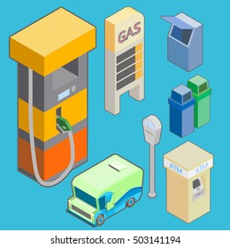 gas filling station petroleum,elements 3D isometric vector