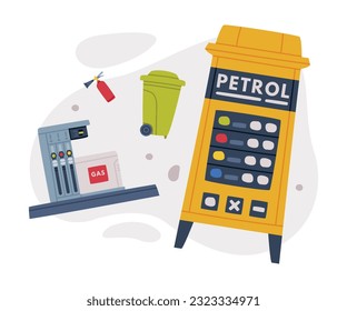 Gas Filling Station Scattered Objects as Facility with Fuel for Motor Vehicle Vector Composition