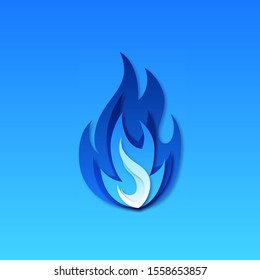 Gas fire icon. Blue fire pictogram. Vector illustration in paper cut style.