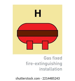 Instalación de extinción de incendios fijos de gas - Señales internacionales de control de incendios y seguridad - extinción de incendios, instalación, gas de cilindros, detectores de gases, cilindro de almacenamiento.