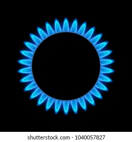 Gas flame blue energy. Gas stove burner for cooking. Fire heat butane or propane natural power.