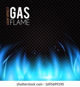 Gas Flame. Blue Fire Effect. Neon Light On Transparent Background.