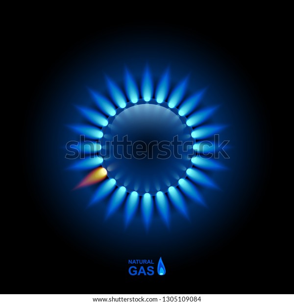 Gas Flame Blue Reflection On Dark Stock Vector (Royalty Free ...