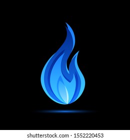 Gas flame icon. Blue fire pictogram. Vector illustration on a black background in flat style.