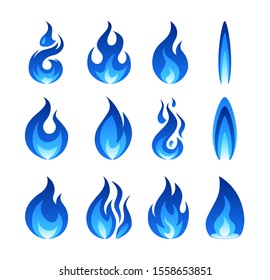 Gas flame icon. Blue fire pictogram set Vector illustration isolated on a white background in flat style.