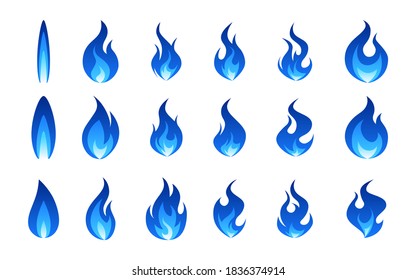 Gas flame icon. Blue fire pictogram set. Vector illustration isolated on a white background in flat style.