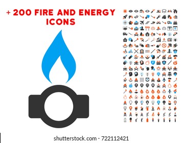 Gas Flame icon with bonus fire symbols. Vector illustration style is flat iconic symbols for web design, app user interface.