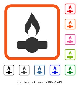 Gas Flame icon. Flat gray iconic symbol in an orange rounded square. Black, gray, green, blue, red, orange color versions of Gas Flame vector. Designed for web and application interfaces.