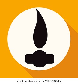 Gas Flame Icon on white circle with a long shadow