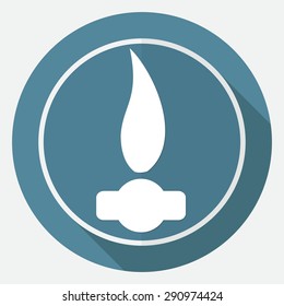 Gas Flame Icon on white circle with a long shadow