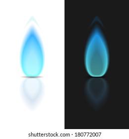 Gas flame on dark and white backgrounds, vector eps10 illustration